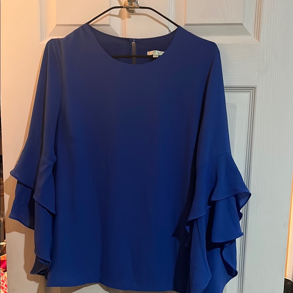 Jade Blue Ruffled 3/4 Sleeve Blouse